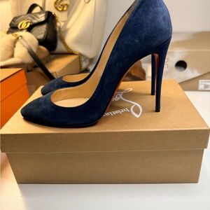 Christian Louboutin ELOISE 100 VEAU VELOURS Marine / Dark Blue Suede Heels
